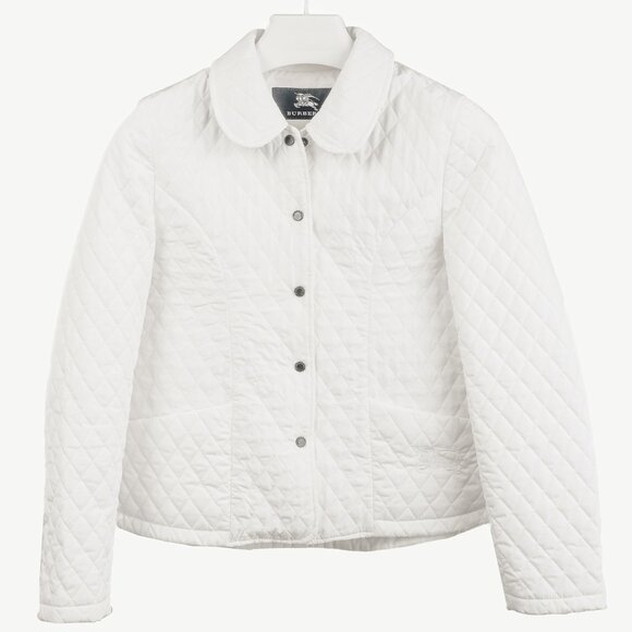 Burberry White Quilted Snap-Closure Peter Pan Collar Jacket - Picture 1 of 12